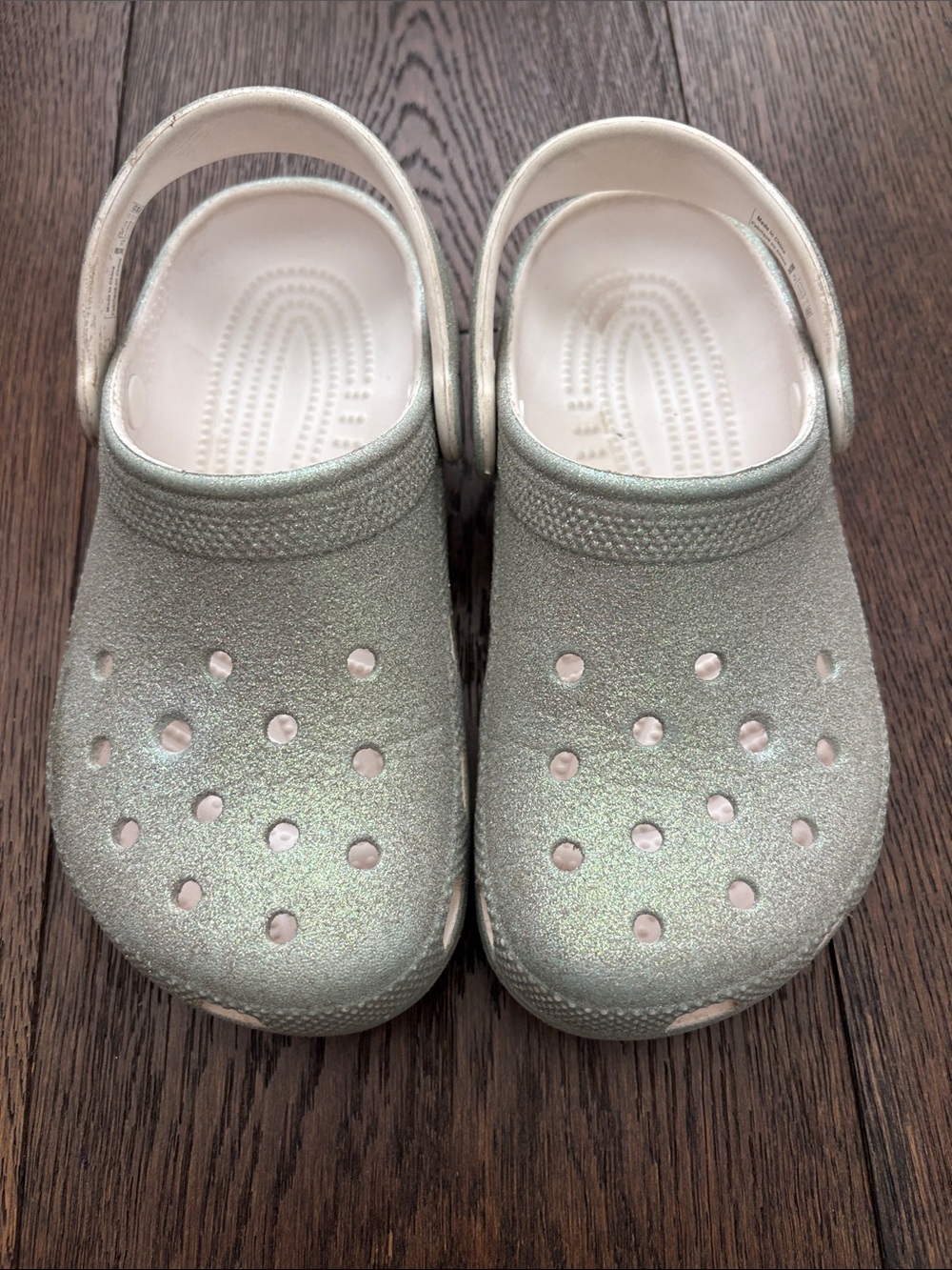 CROCS Kids Glitter Silver Clogs with Adjustable Heel Strap